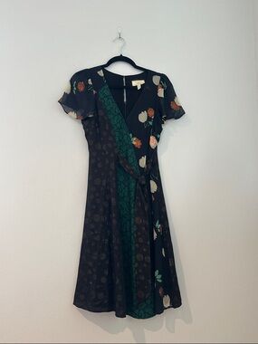Moulinette Soeurs Anthropologie Black Floral & Emerald Dress size 2